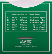 Cargar imagen en el visor de la galería, Cuerdas para Guitarra Clásica Aranjuez Concert Silver 400 - Heavy Gauge
